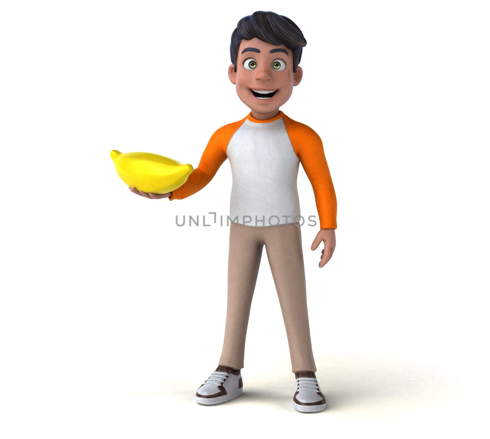 Fun 3D cartoon Asian teenager .