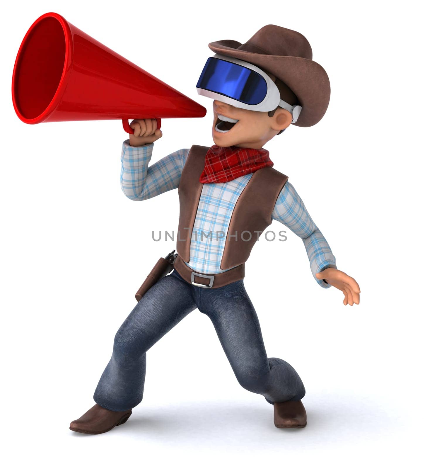 Fun 3D Illustration of a cowboy with a VR Helmet