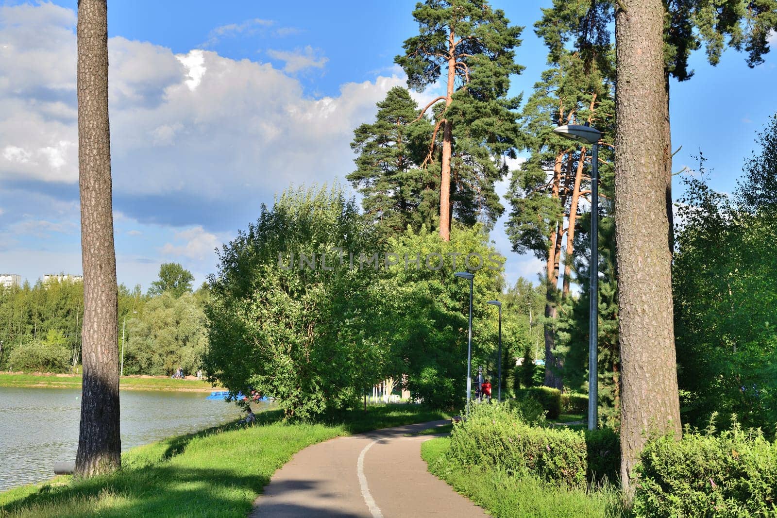 Moscow, Russia - July 30. 2023. School lake in Zelenograd - place of rest