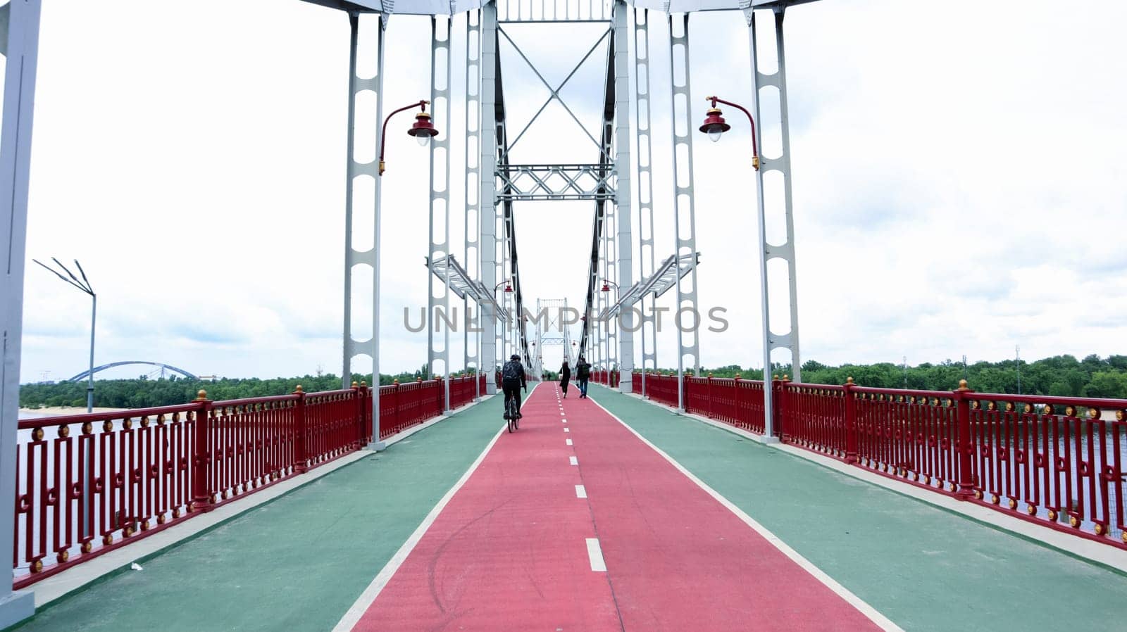 Park pedestrian bridge over the Dnieper River, which connects the central part of Kiev with the park area and the beaches of Trukhanovy Island. Without people