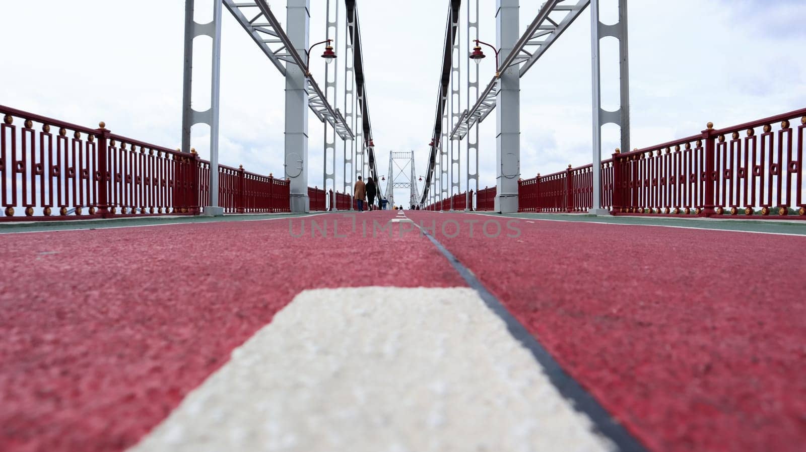 Park pedestrian bridge over the Dnieper River, which connects the central part of Kiev with the park area and the beaches of Trukhanovy Island. Without people
