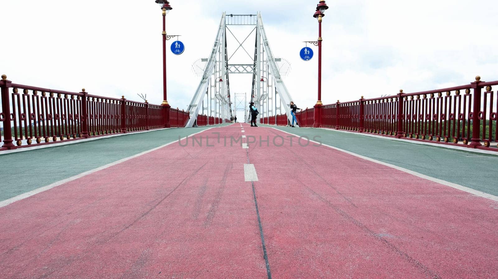 Park pedestrian bridge over the Dnieper River, which connects the central part of Kiev with the park area and the beaches of Trukhanovy Island. Without people