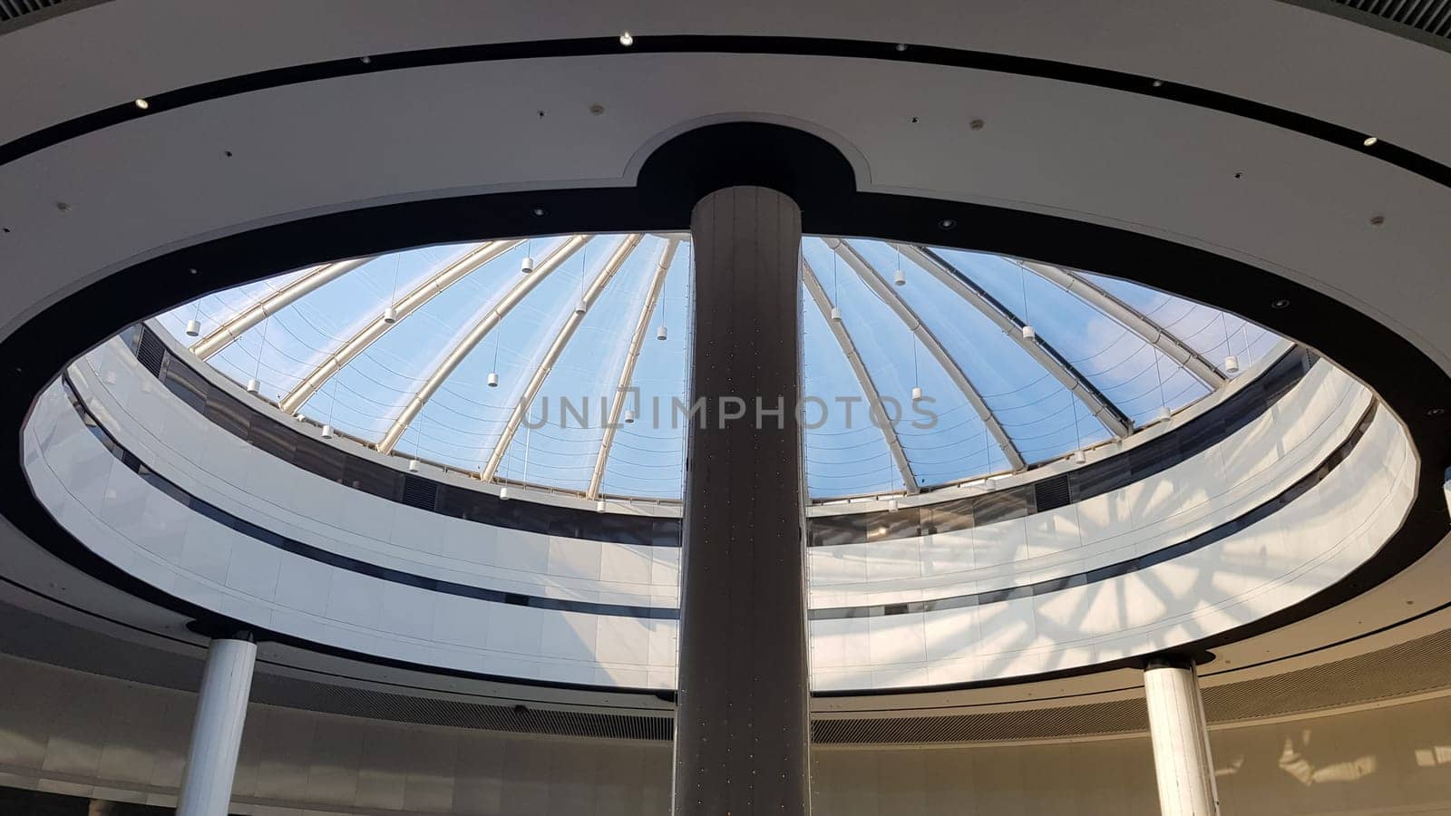 contemporary art of glass and metal, roof background. Look at the glass dome. Geometric detail