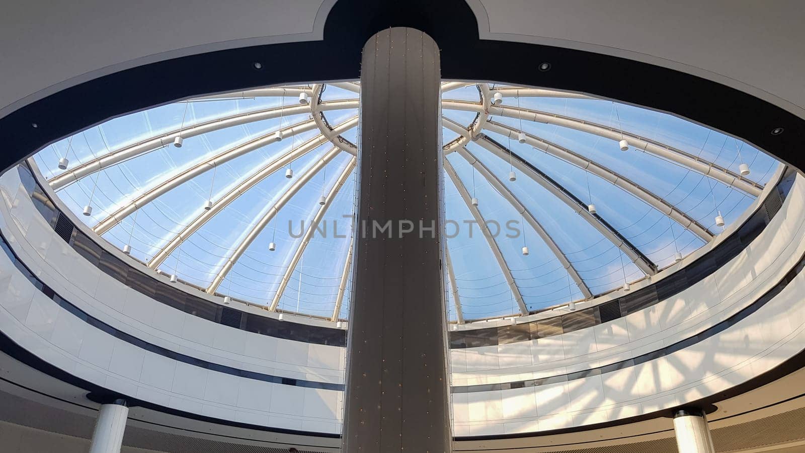 contemporary art of glass and metal, roof background. Look at the glass dome. Geometric detail