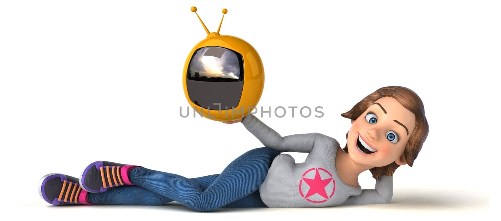 Fun 3D illustration of a cartoon teenage girl