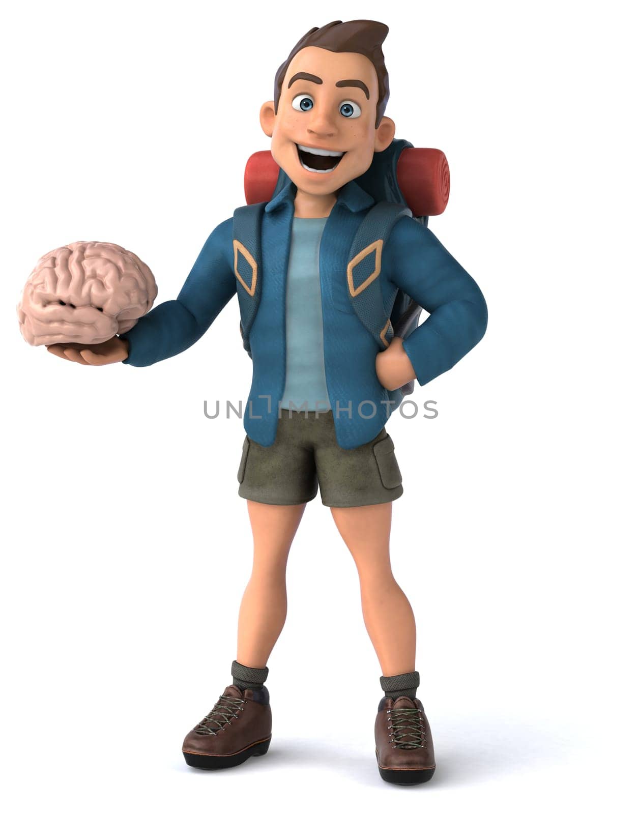 Fun illustration of a 3D cartoon backpacker