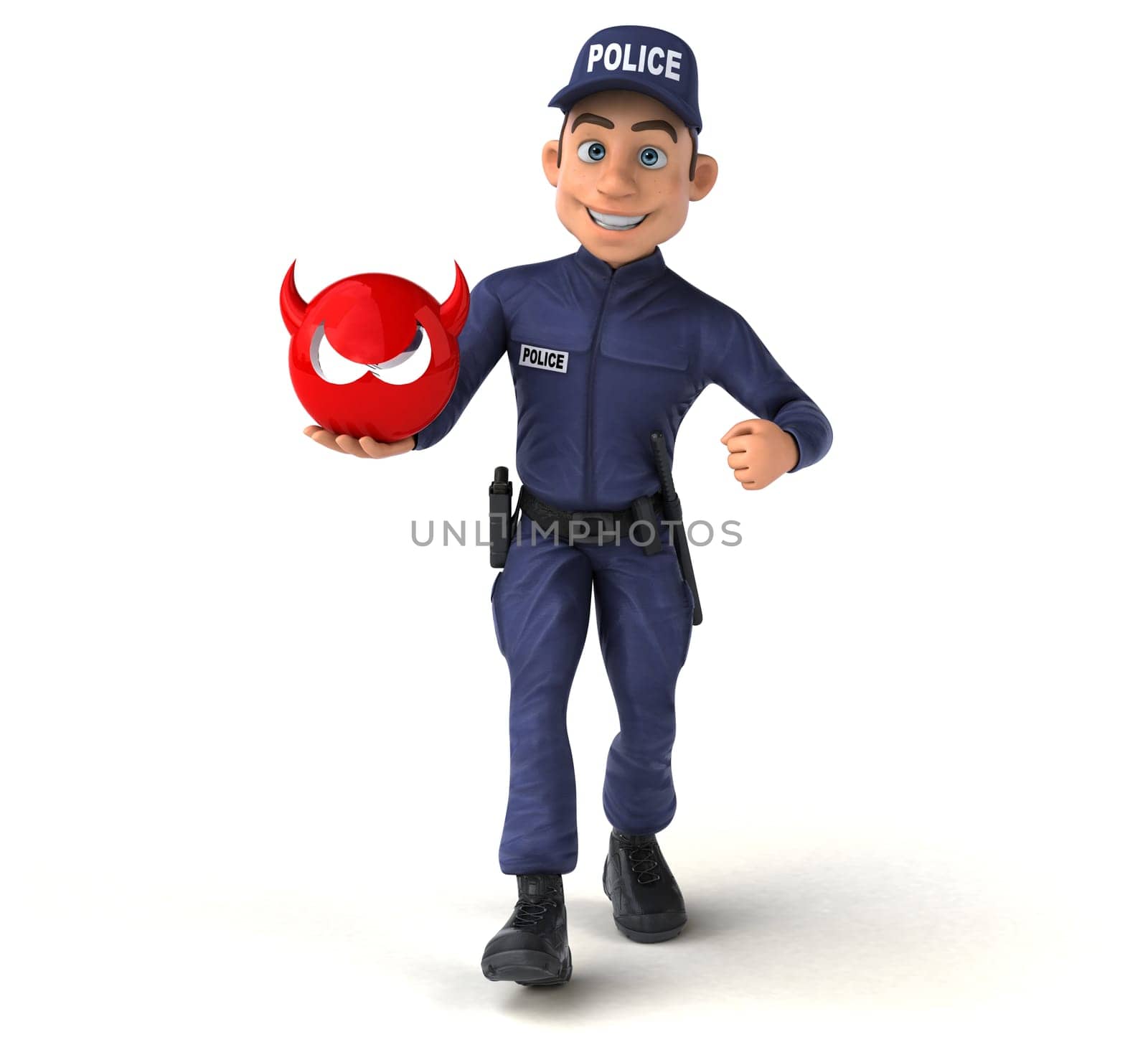 Fun 3D illustration of a cartoon Police Officer
