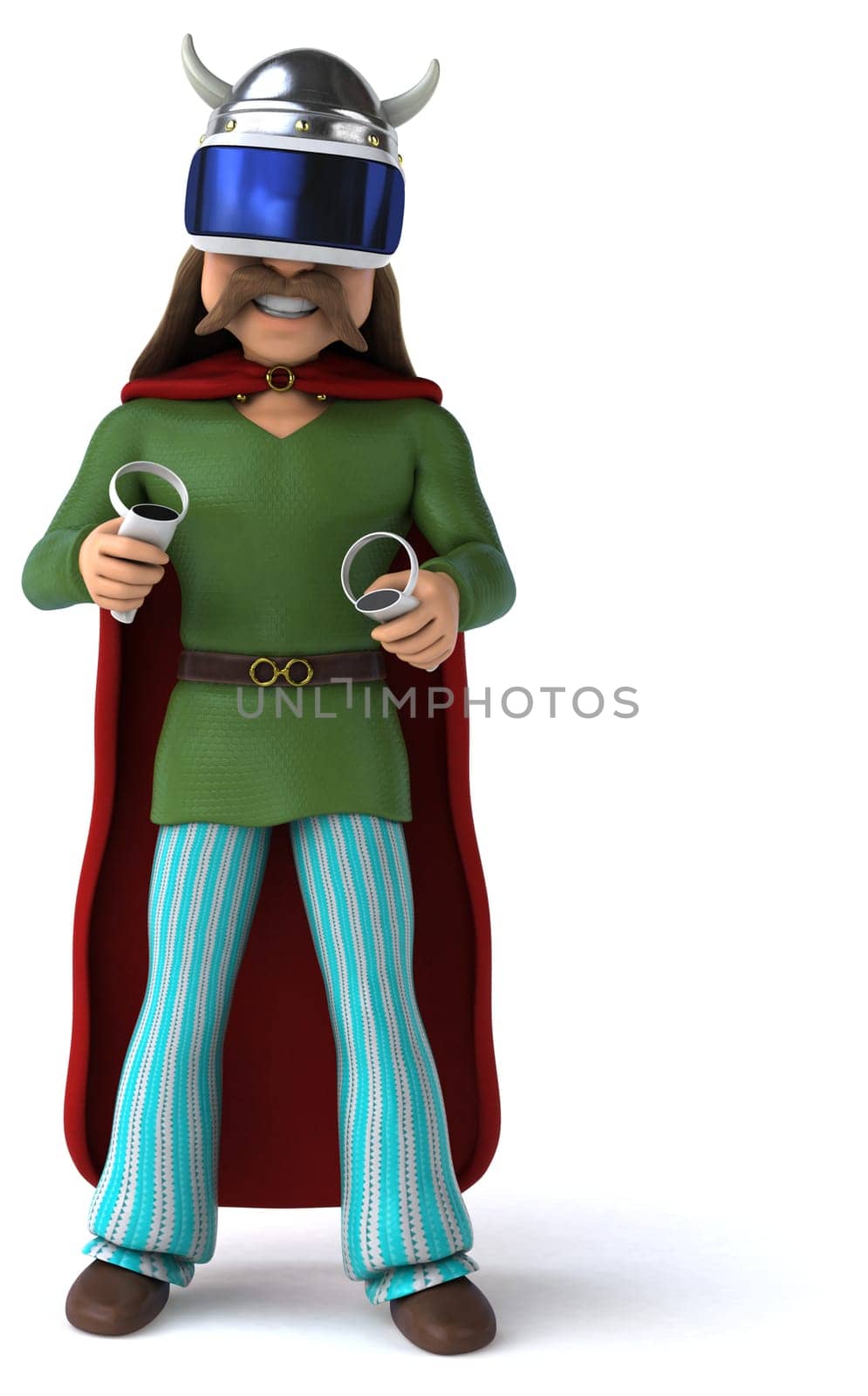 Fun 3D Illustration of a gaul with a VR Helmet