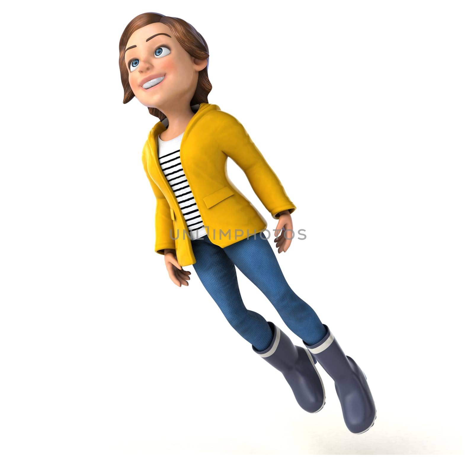 Fun 3D Illustration of a cartoon teenage girl with rain gear