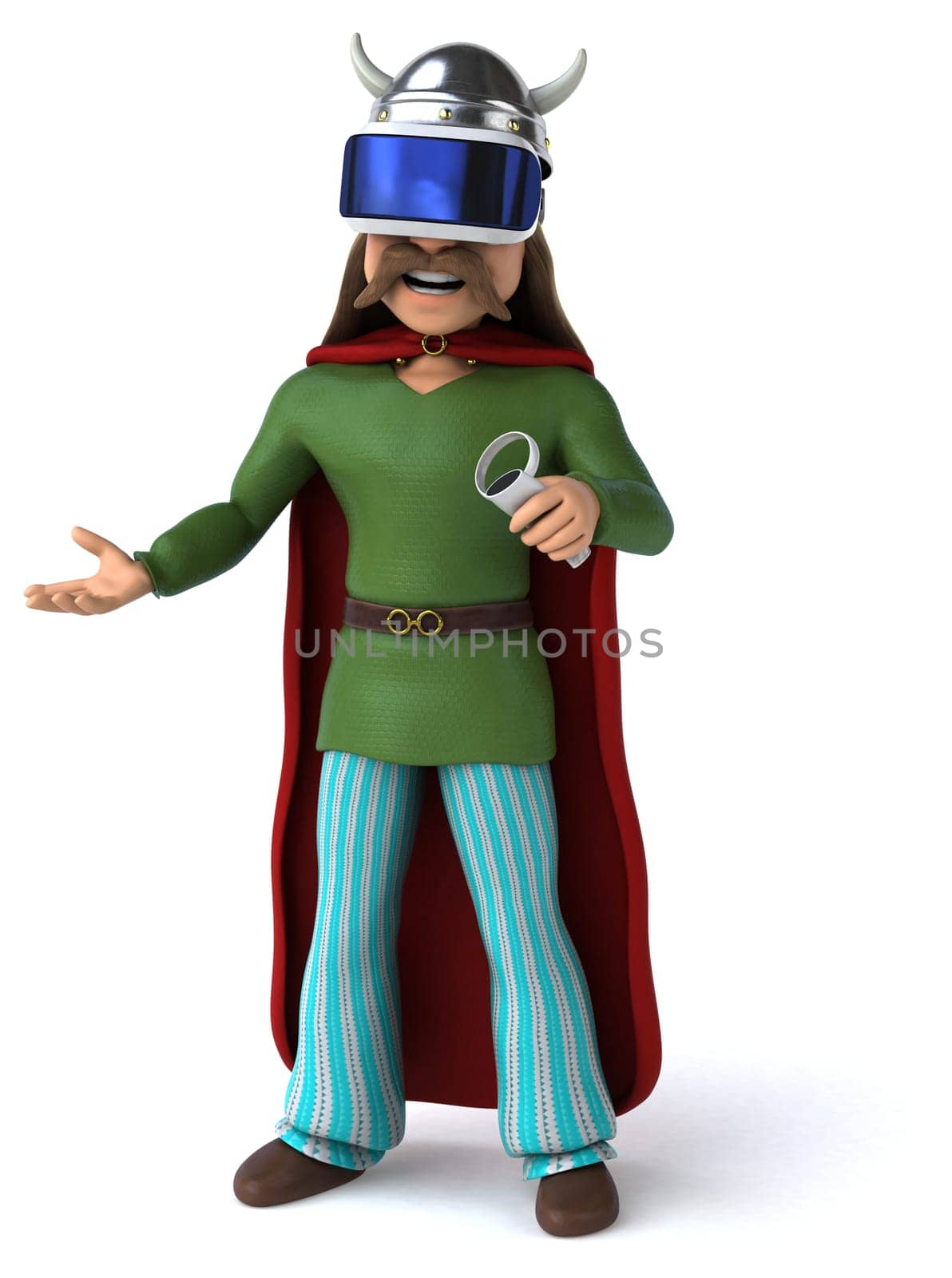 Fun 3D Illustration of a gaul with a VR Helmet