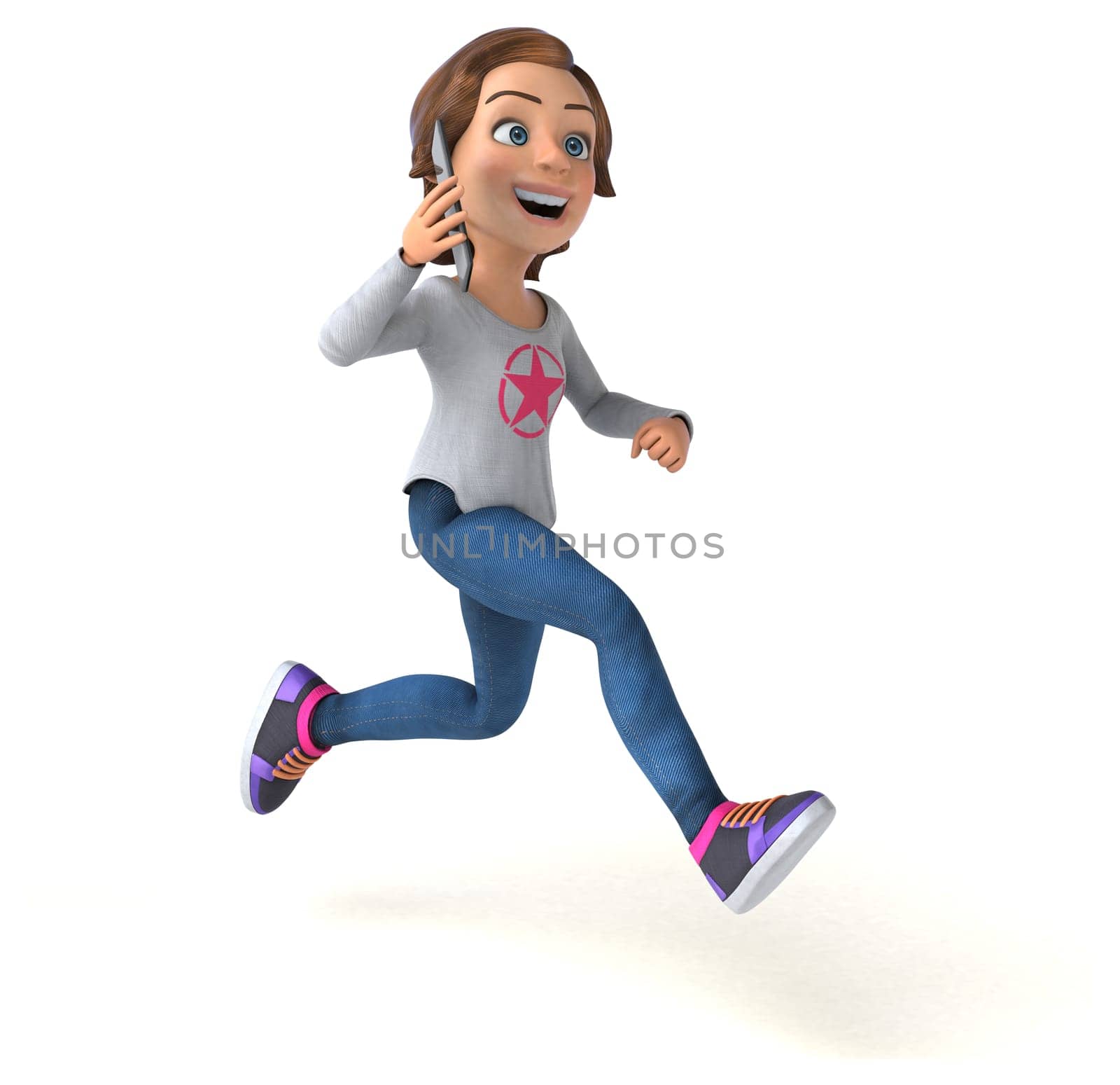 Fun 3D cartoon teenage girl with a phone