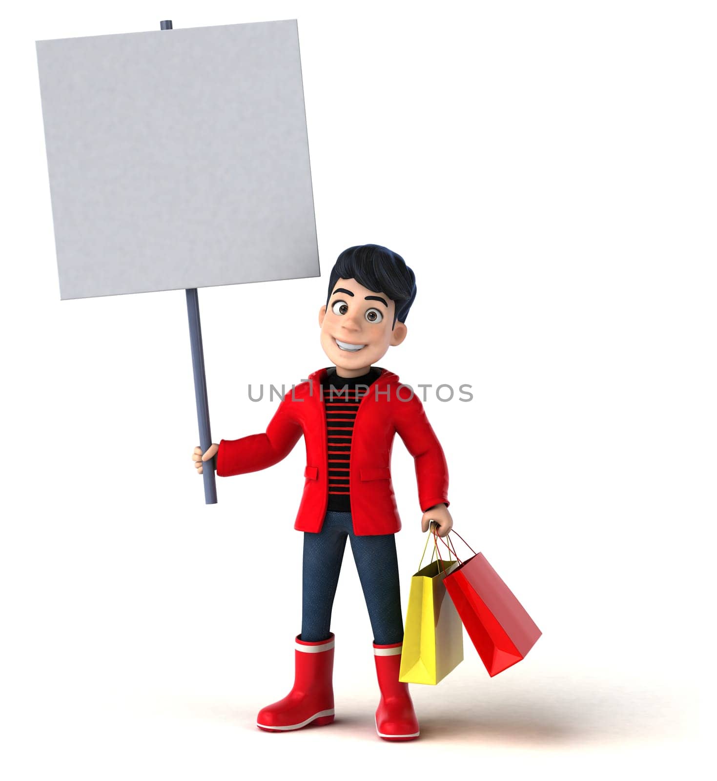 Fun 3D cartoon teenage boy shopping
