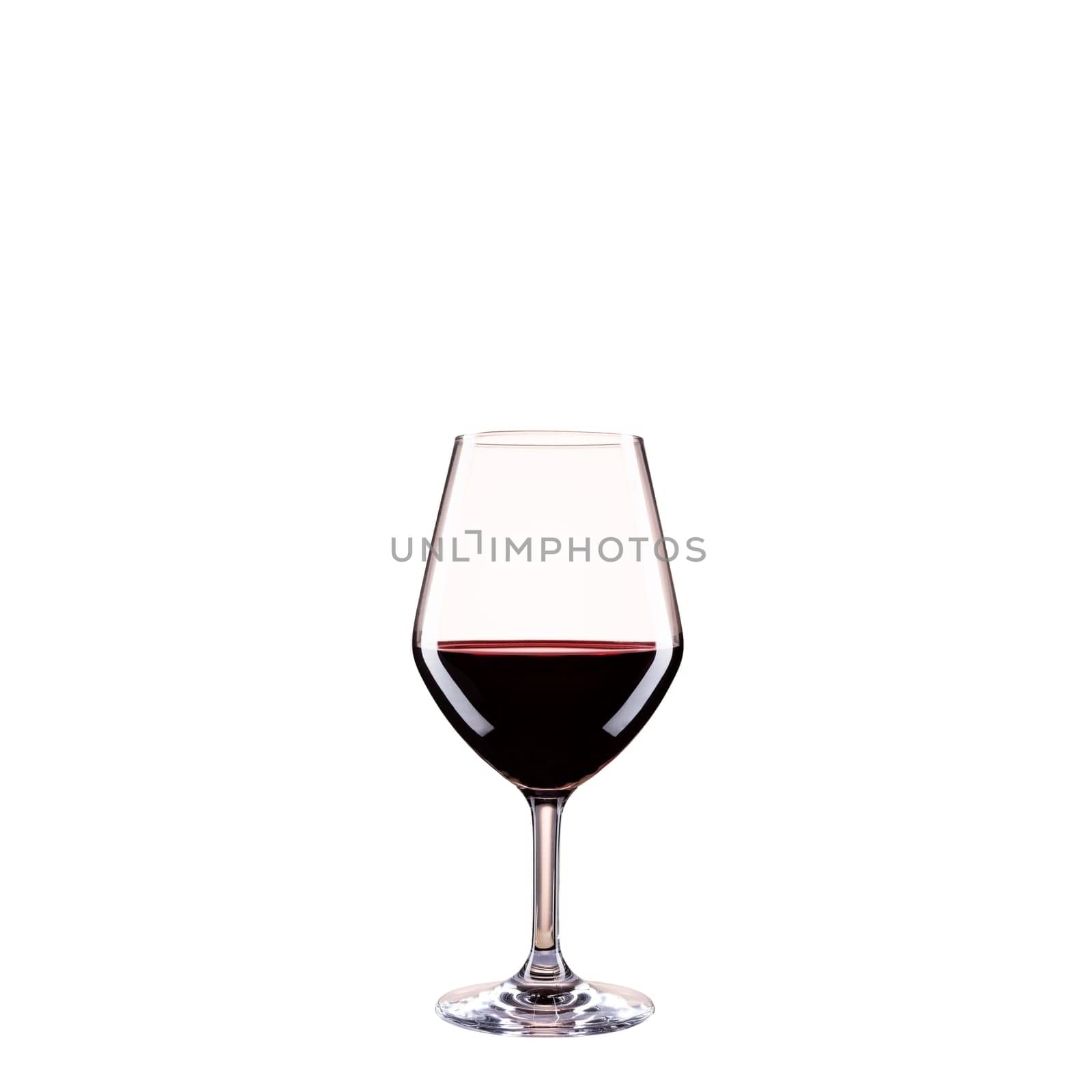 Close up of red wine goblet on isolated white background. Food drinks.