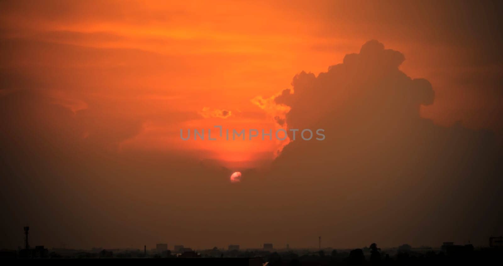 panorama of the silhouette city .Contour of skyscrapers, panorama of the city. sunset background