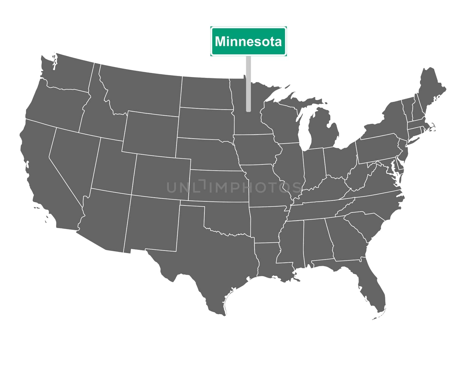 Minnesota state limit sign and map of USA