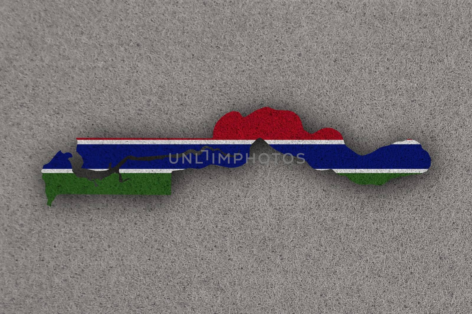 Map and flag of The Gambia on felt