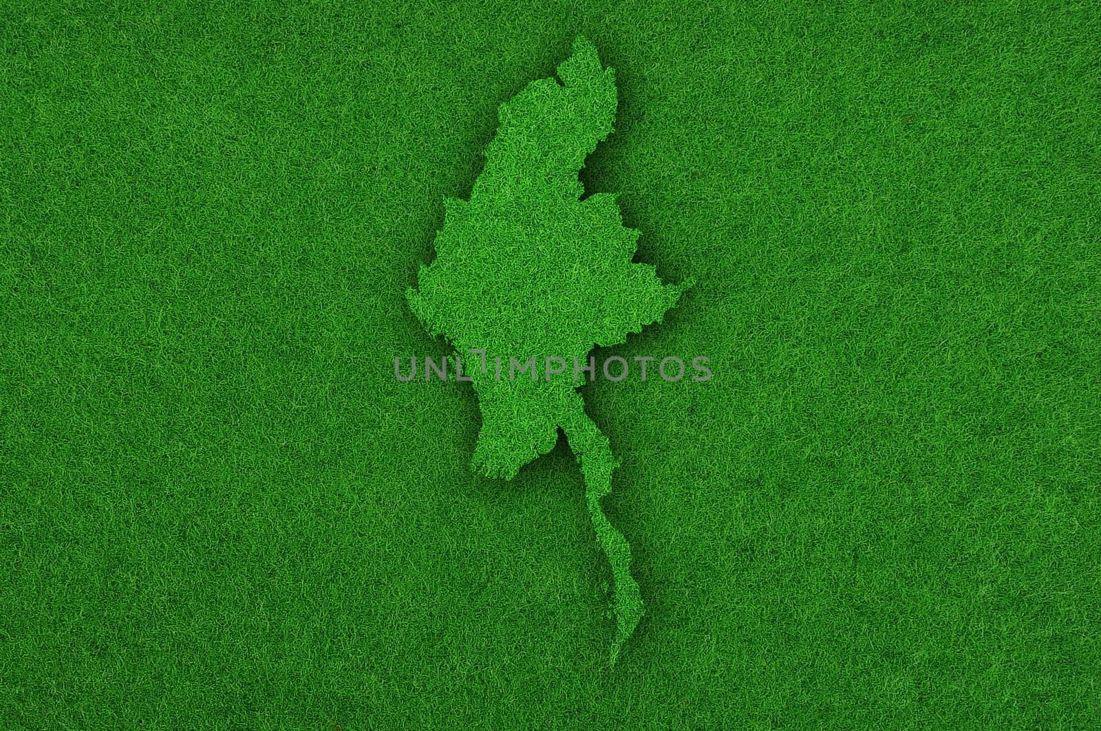 Map of Myanmar on green felt