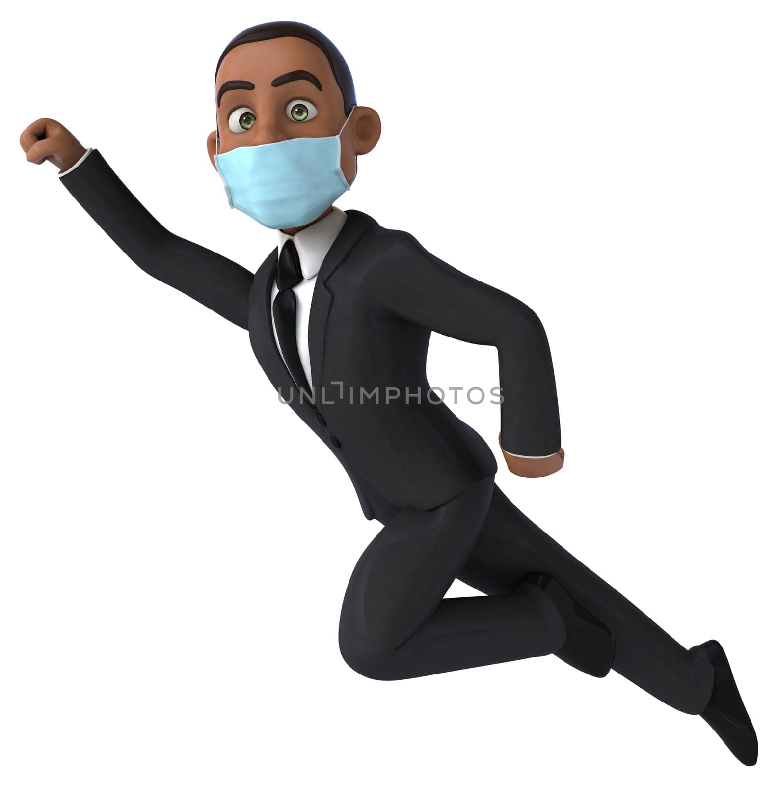 Fun 3D illustration of a black business man with a mask