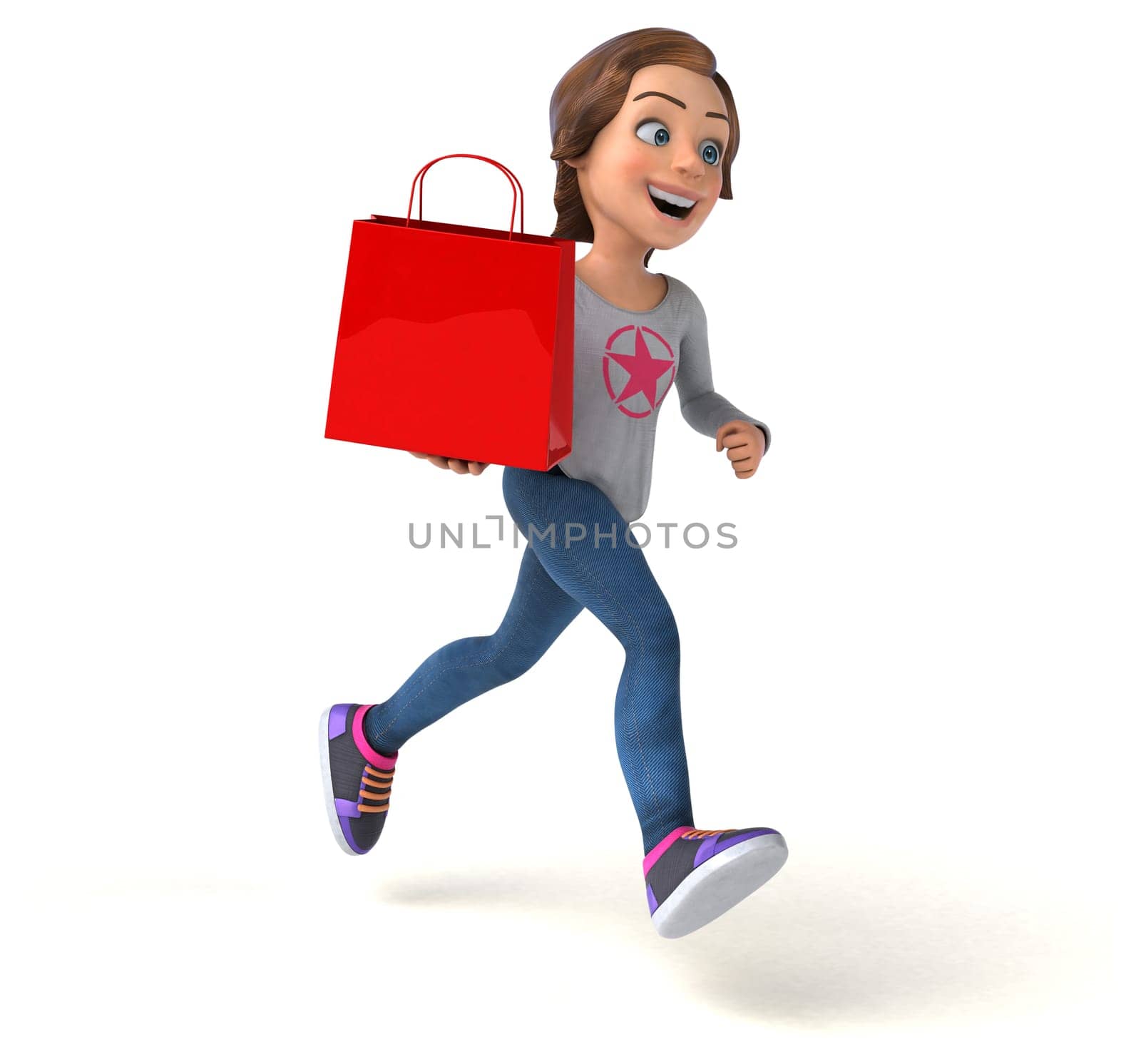 Fun 3D illustration of a cartoon teenage girl