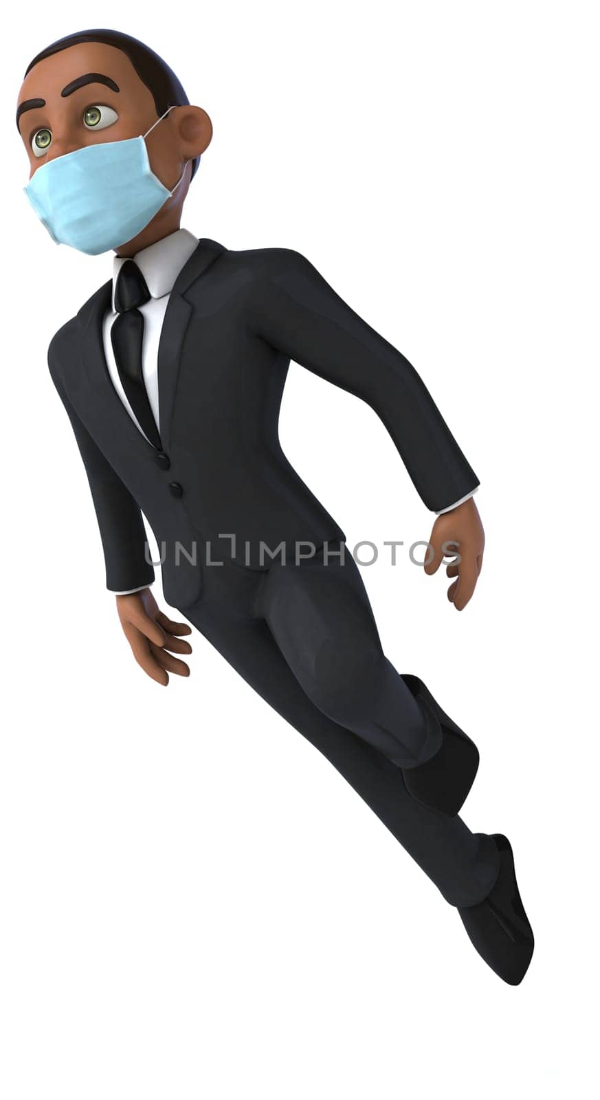 Fun 3D illustration of a black business man with a mask