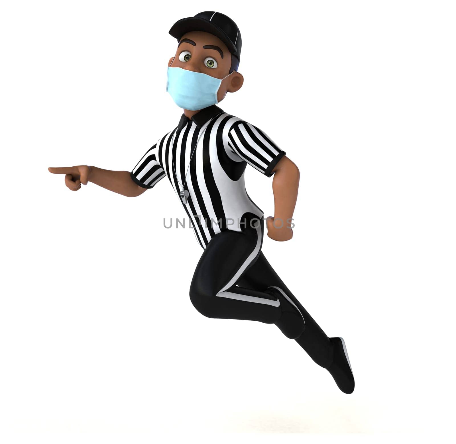Fun 3D illustration of a black referee with a mask