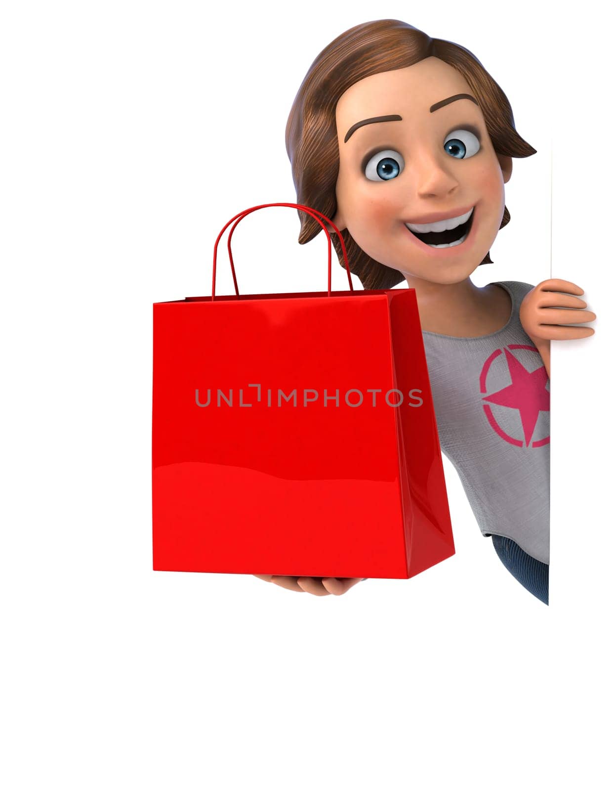 Fun 3D illustration of a cartoon teenage girl