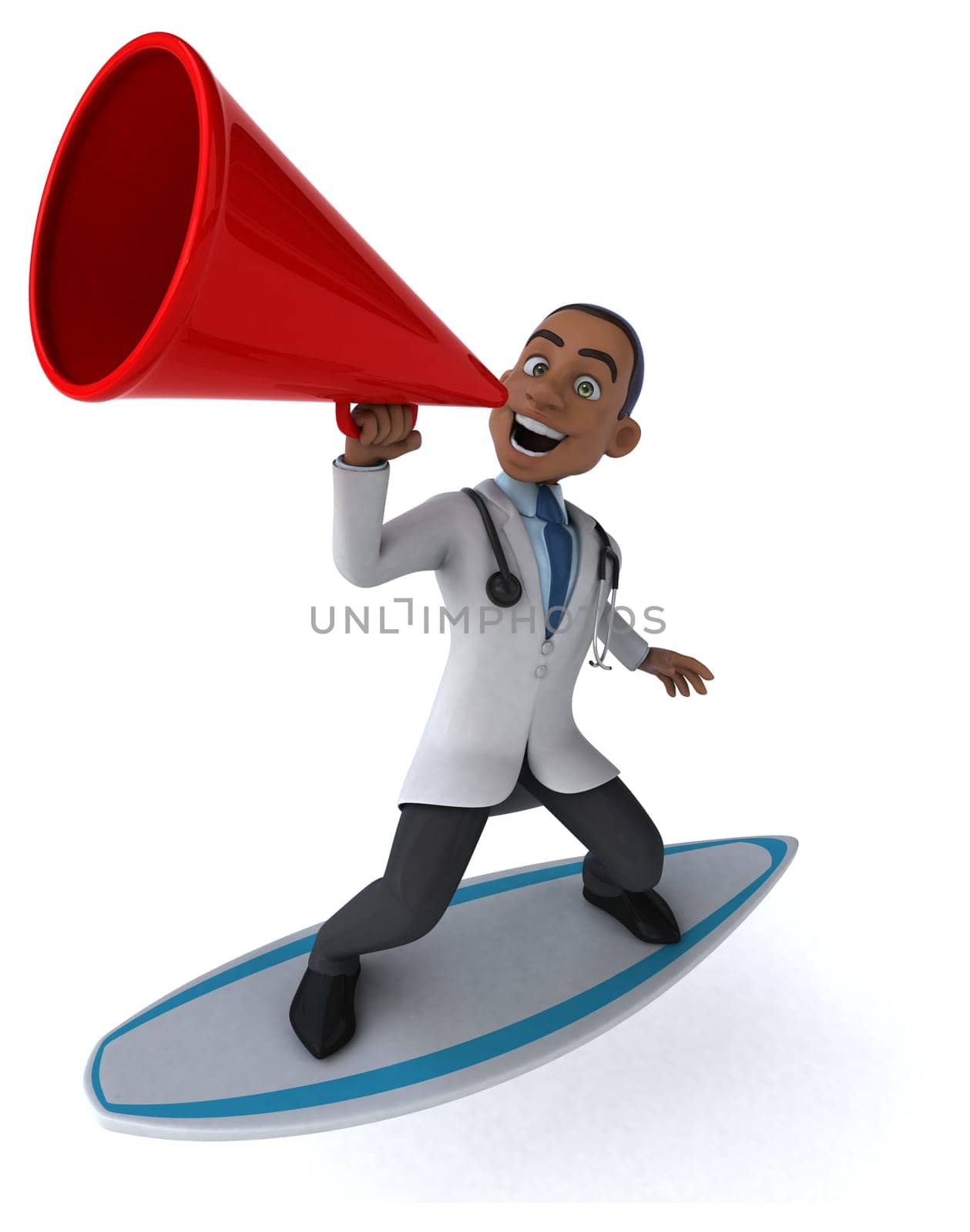 Fun 3D cartoon doctor surfing