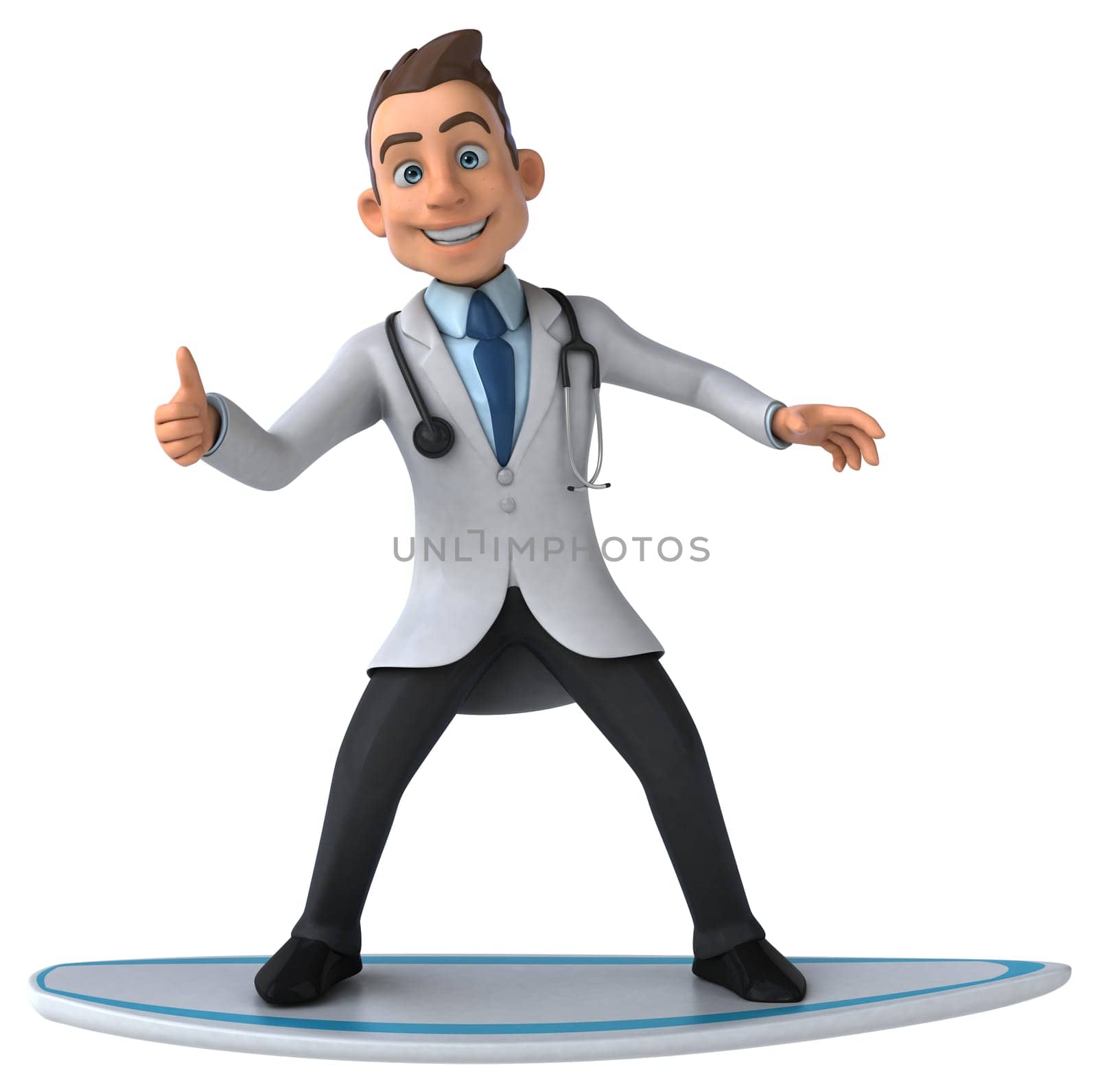 Fun 3D cartoon doctor surfing