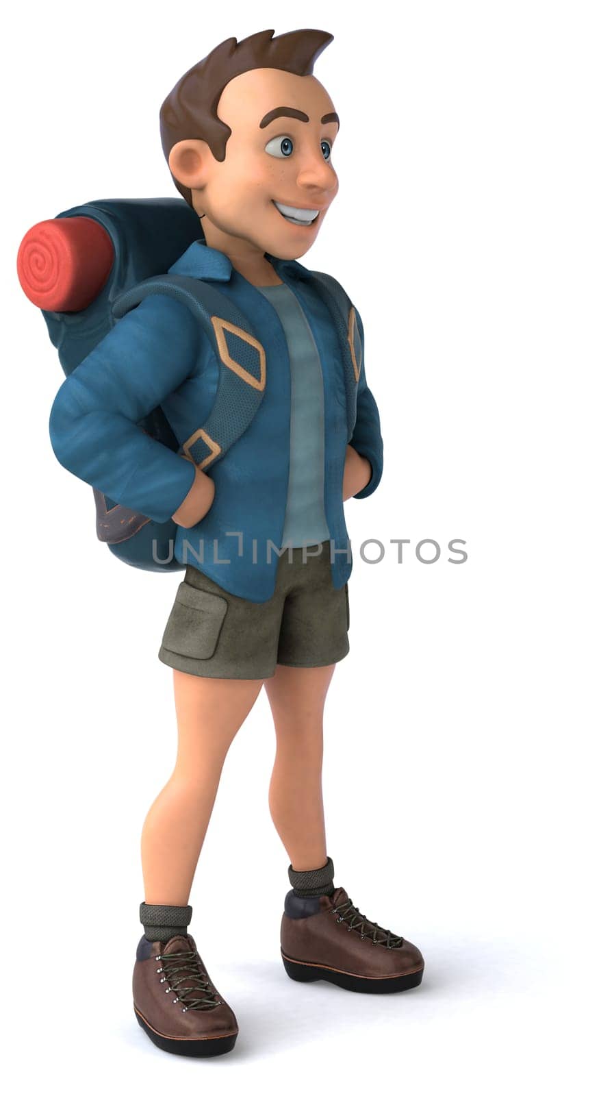 Fun illustration of a 3D cartoon backpacker