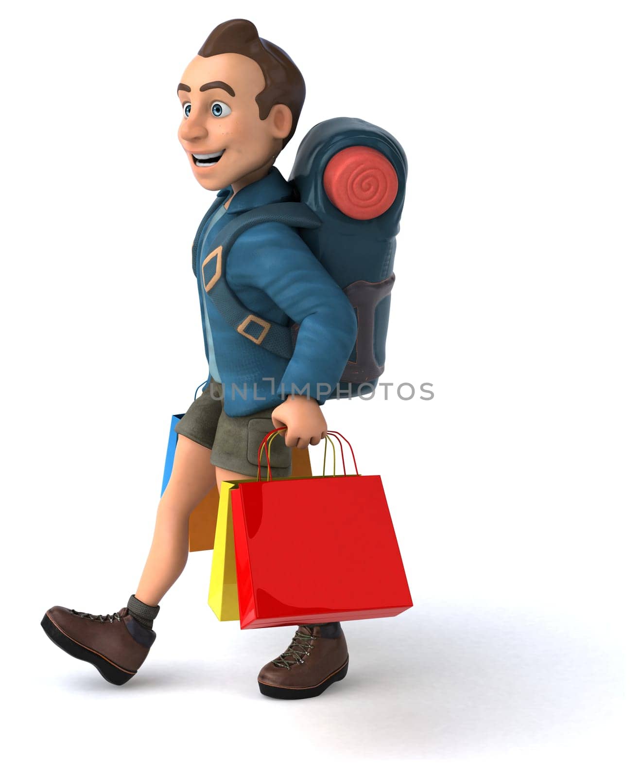 Fun illustration of a 3D cartoon backpacker