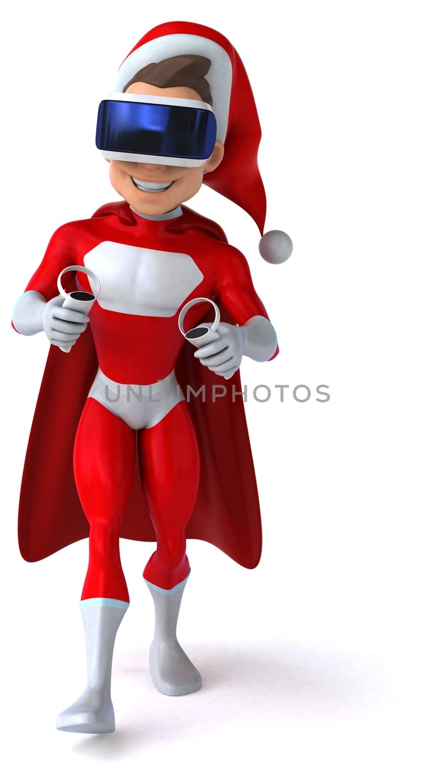 Fun 3D Illustration of a super Santa Claus with a VR Helmet