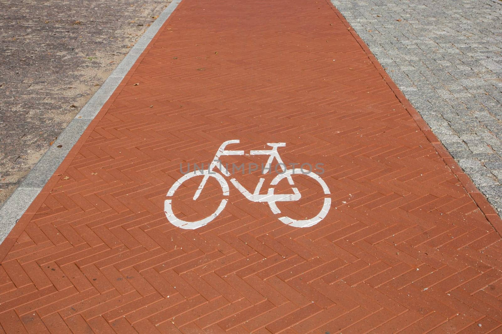 red paved bike path with a bike sign on it