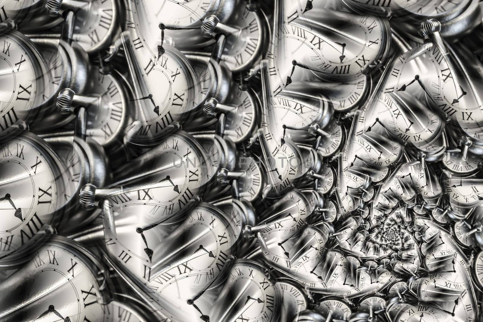 Droste effect background with infinite clock spiral. Abstract design for concepts related to time and deadline.