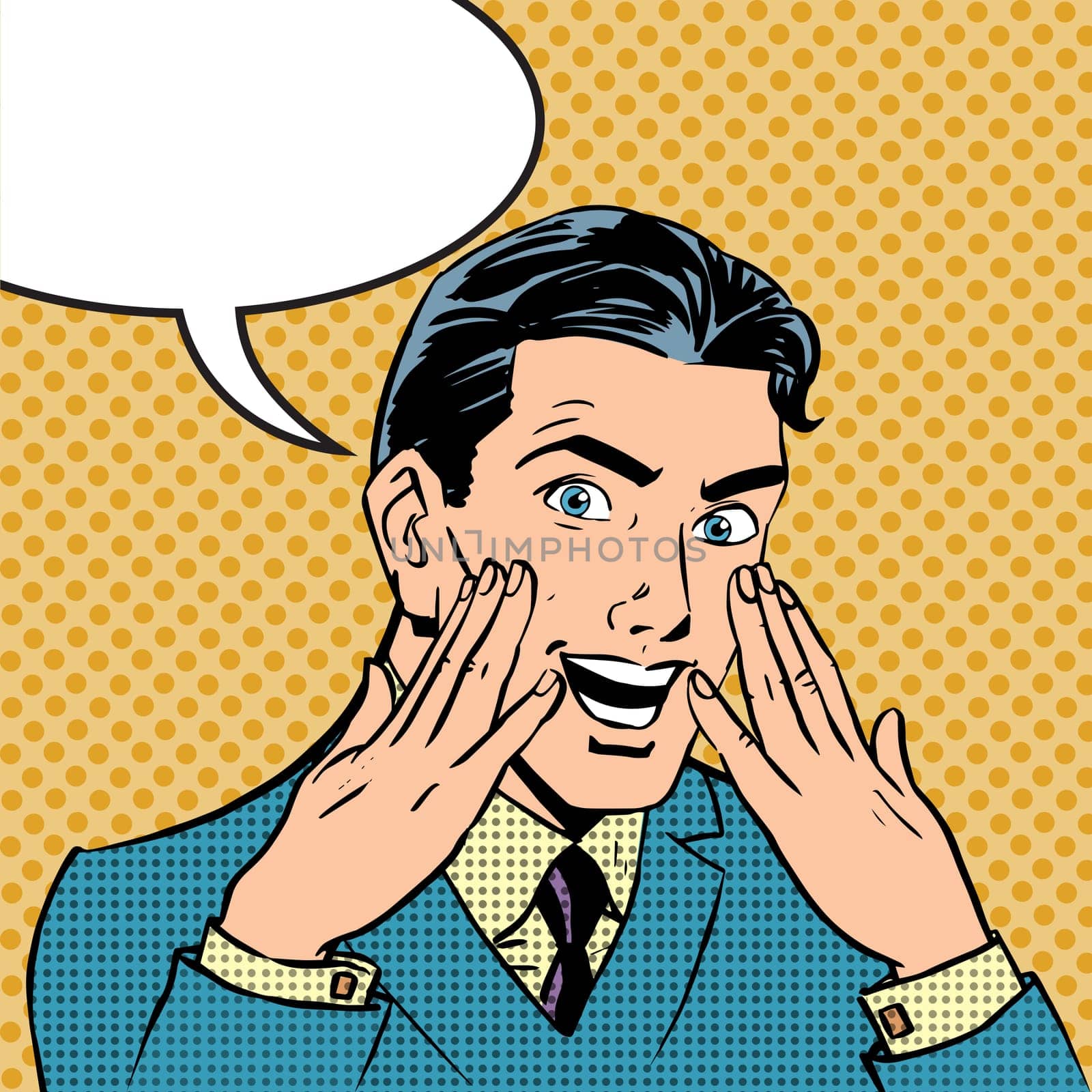 Emotional reaction men pop art comics retro style Halftone. Imitation of old illustrations
