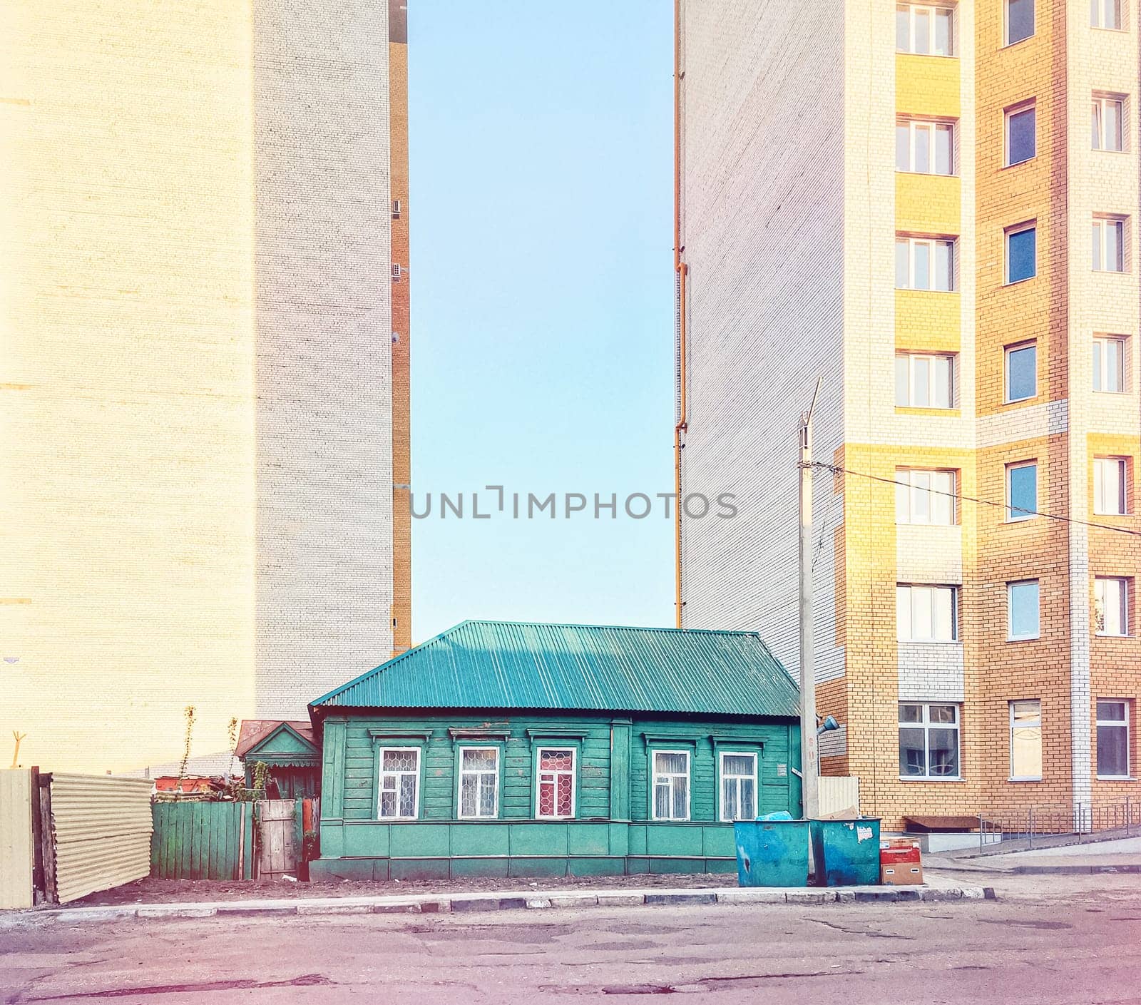 Contrast between old and new house, Russia