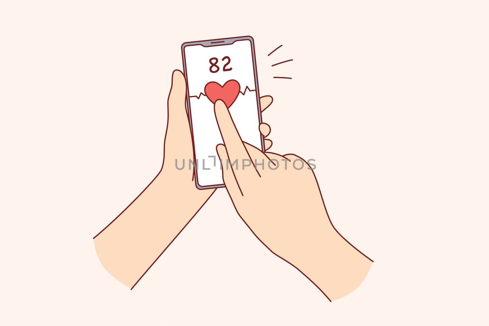 Digital devices for checking health concept. Human hand holding digital device registering heartbeat on mobile phone screen monitoring health condition vector illustration