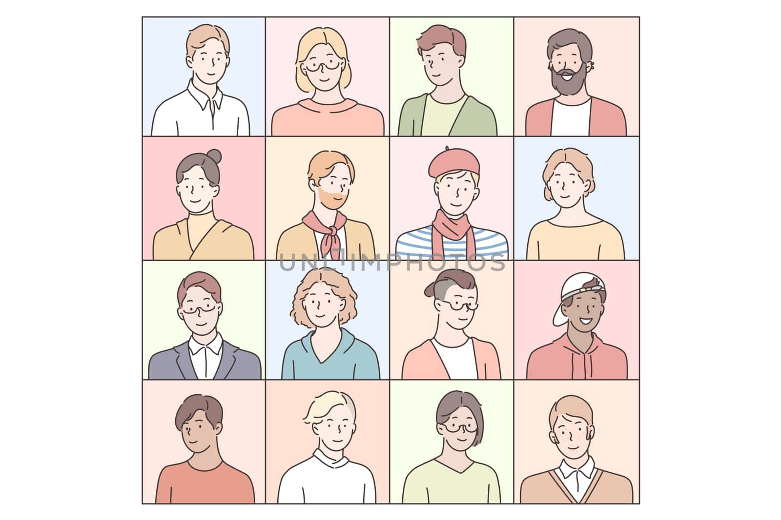 Men pupils emotions set concept. Collection of illustrations of fashionable men teenagers expressing different emotions. Portraits of young boys students with positive and negative face expressions.
