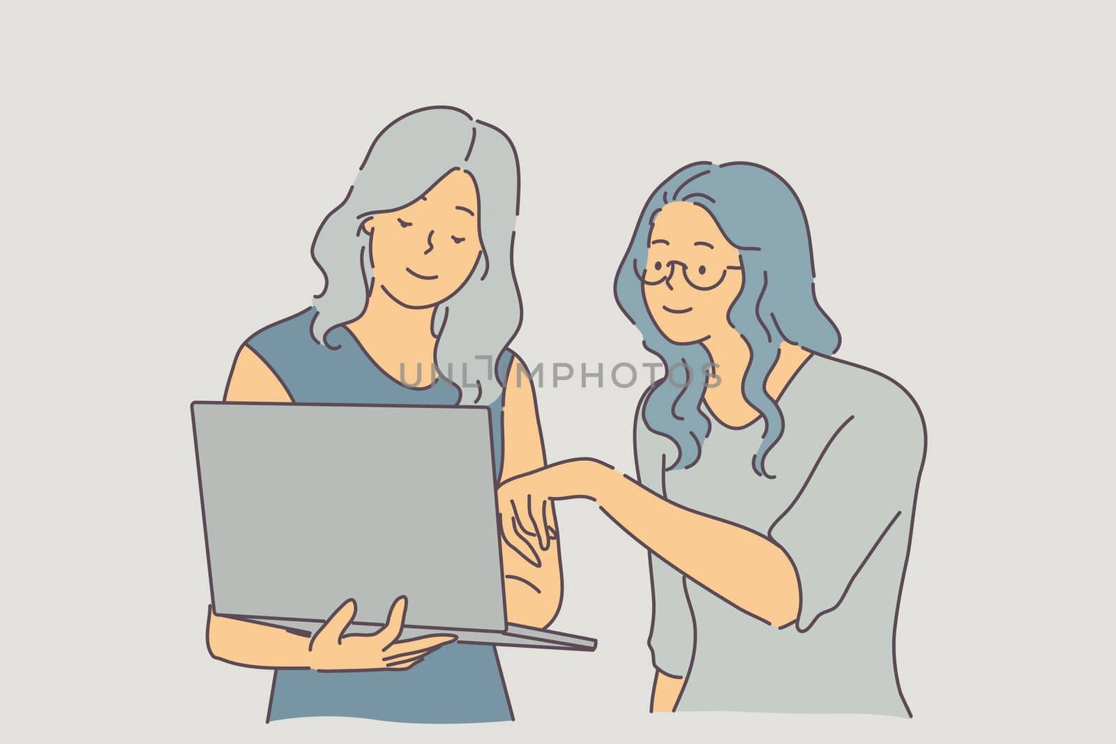 Team, coworking, partnership, discussion, training business concept. Team of young businesspeople businesswomen coworkers partners colleagues discuss project at office together. Teamwork. Flat vector.