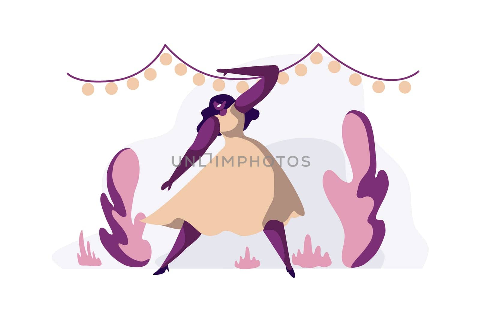 Talented professional dancer performance, african american artist in dress, happy celebration, young girl hobby. Dancing event, show business concept cartoon sketch. Flat vector illustration