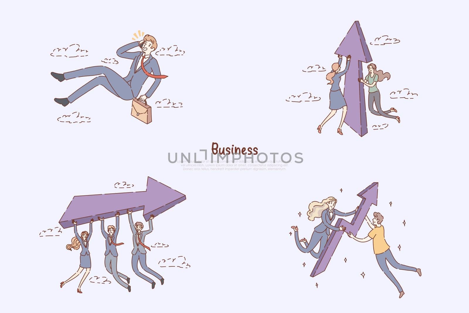 Job search, colleagues partnership, teamwork improvement, career growth, promotion metaphors, entrepreneurship banner. Team building, business success concept cartoon sketch. Flat vector illustration