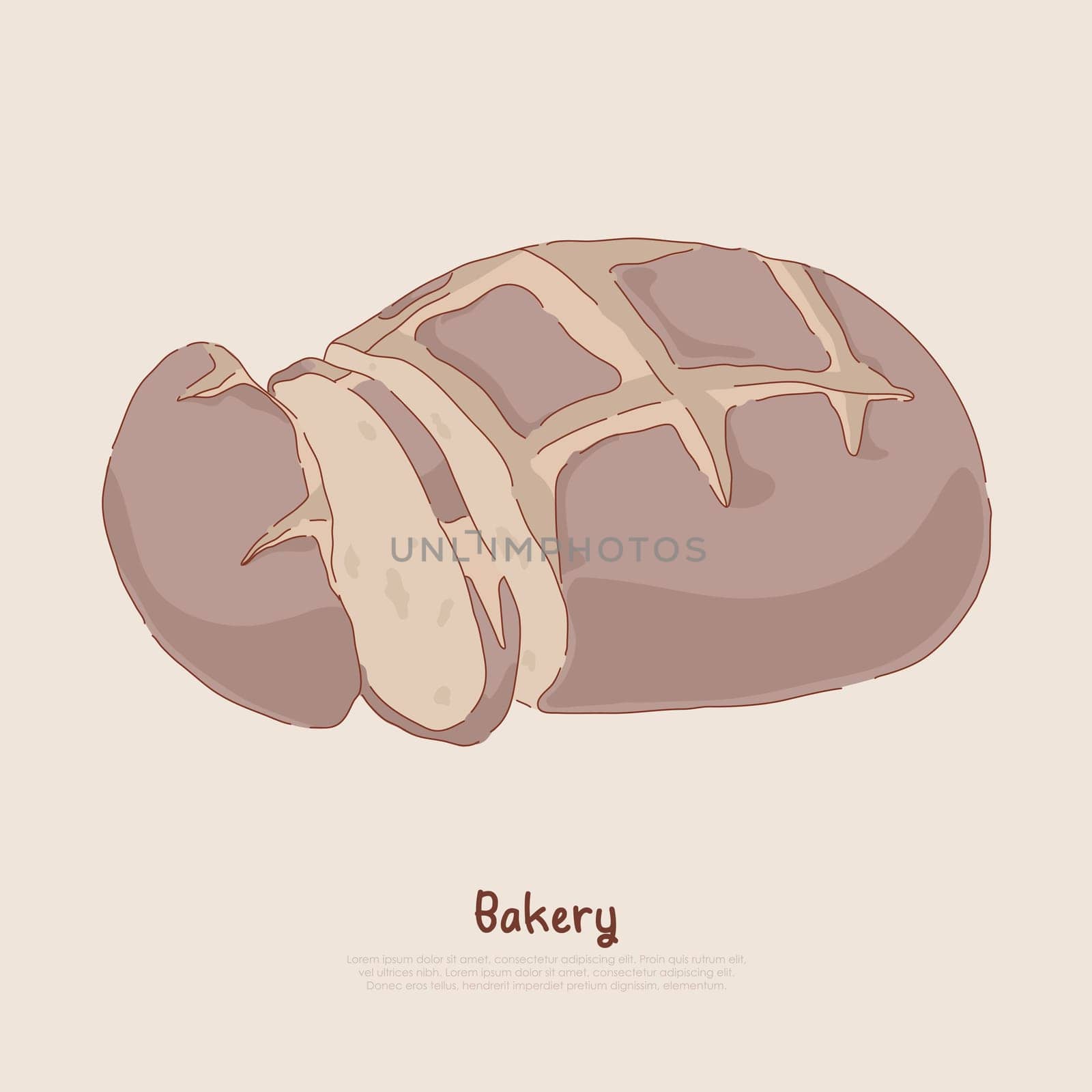 Natural rye bread, fresh sliced sweet bun, tasty homemade food with crust, bakehouse, baking store banner. Delicious pastry, bakery product concept cartoon sketch. Flat vector illustration