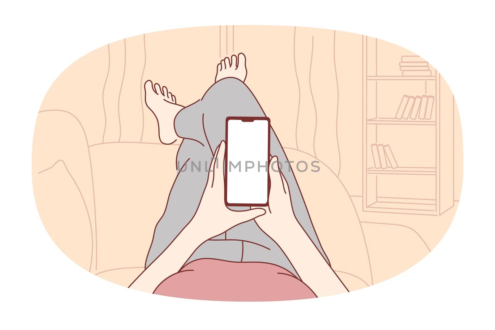 Smartphone, online communication, chatting concept. Hands of person with smartphone chatting, searching information in internet, calling, dating or communicating online at home