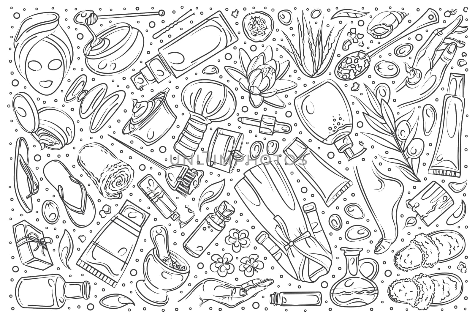 Hand drawn beauty set doodle vector illustration background