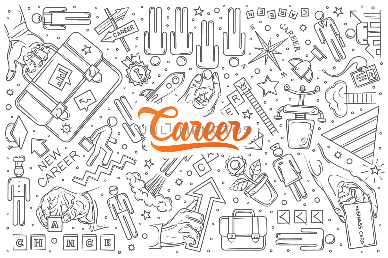 Hand drawn career set doodle vector illustration background