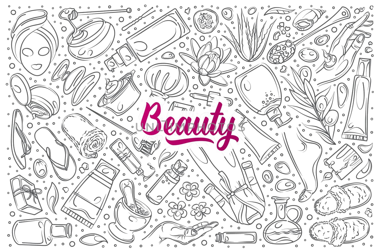 Hand drawn beauty set doodle vector illustration background
