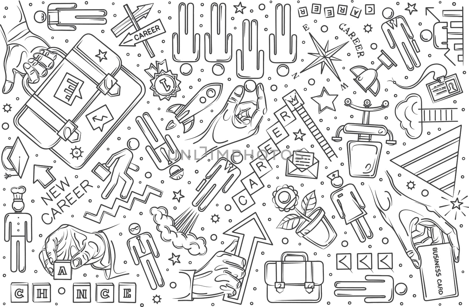 Hand drawn career set doodle vector illustration background