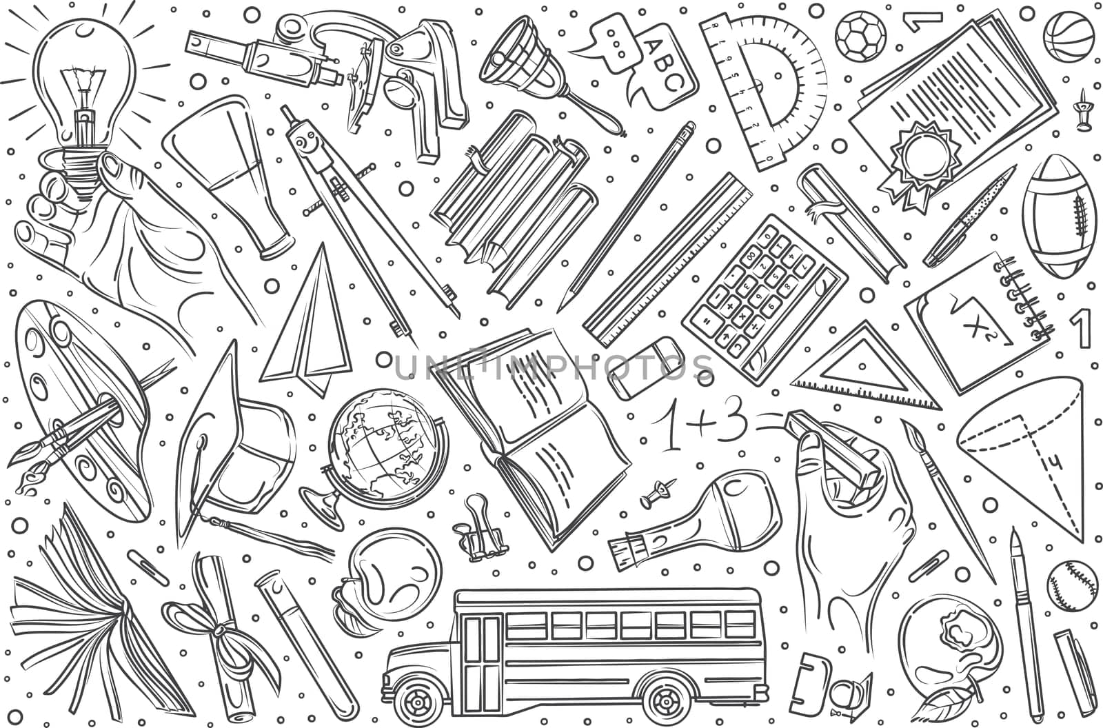 Hand drawn education set doodle vector illustration background