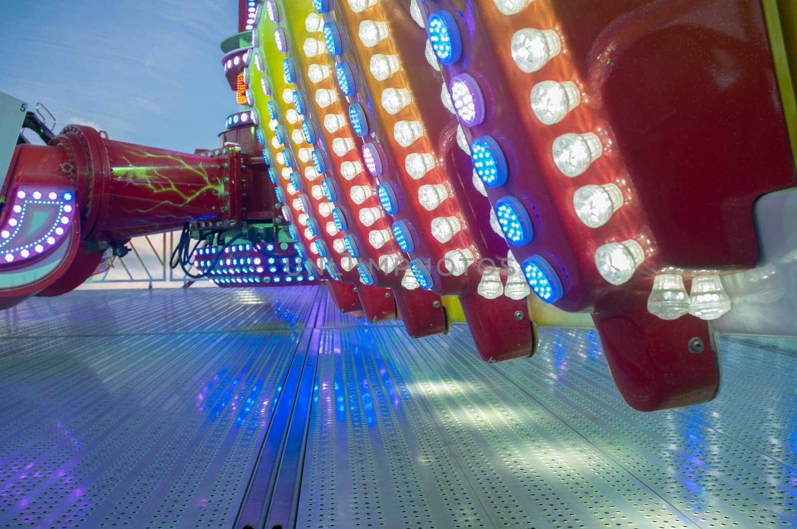 Fairground attraction plenty of leds. Sunset shot