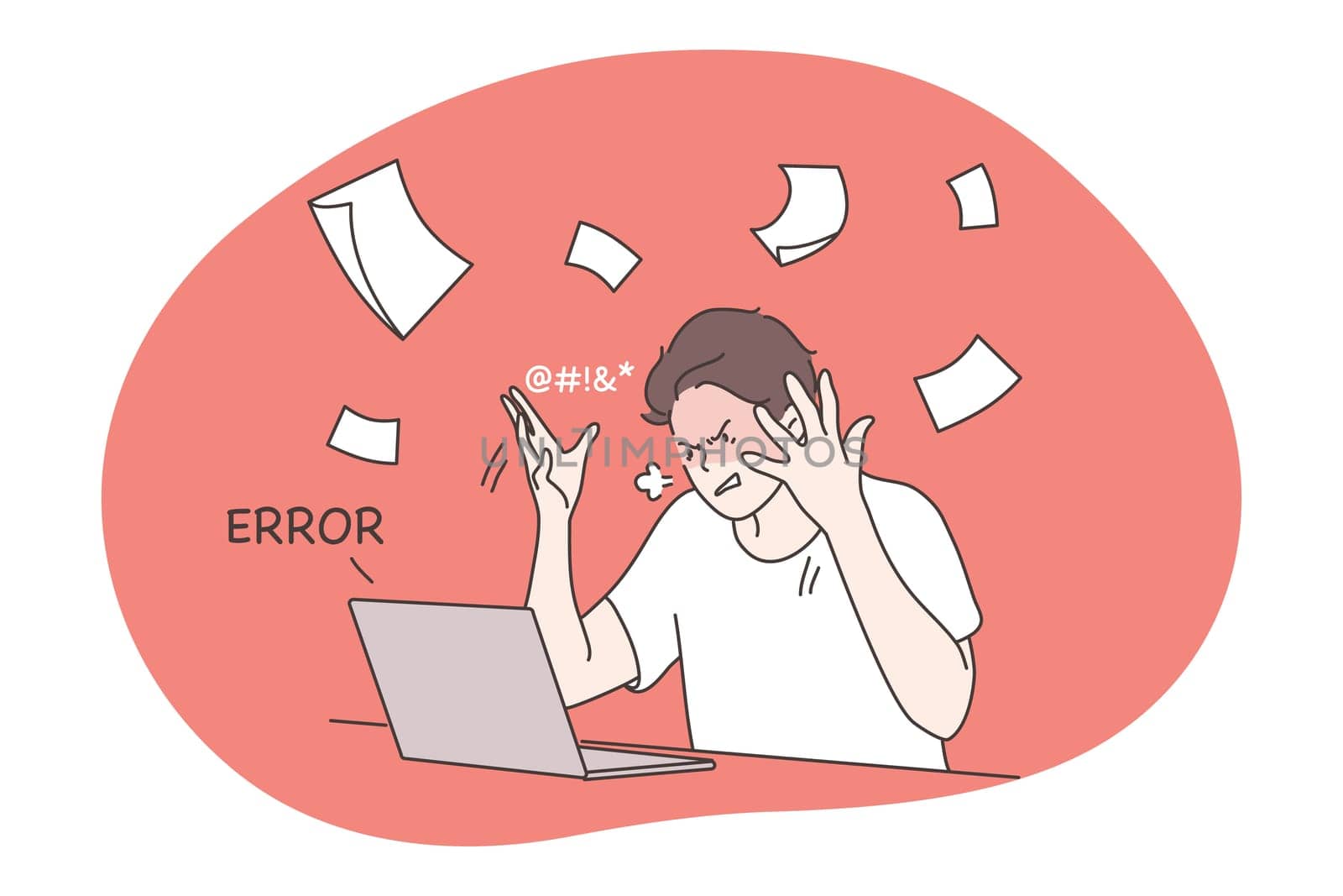 Business, mental stress, anger, fury, aggression concept. Aggressive depressed frustrated stressful businessman angry manager throwing papers in air. Burning deadline critical error negative emotions.