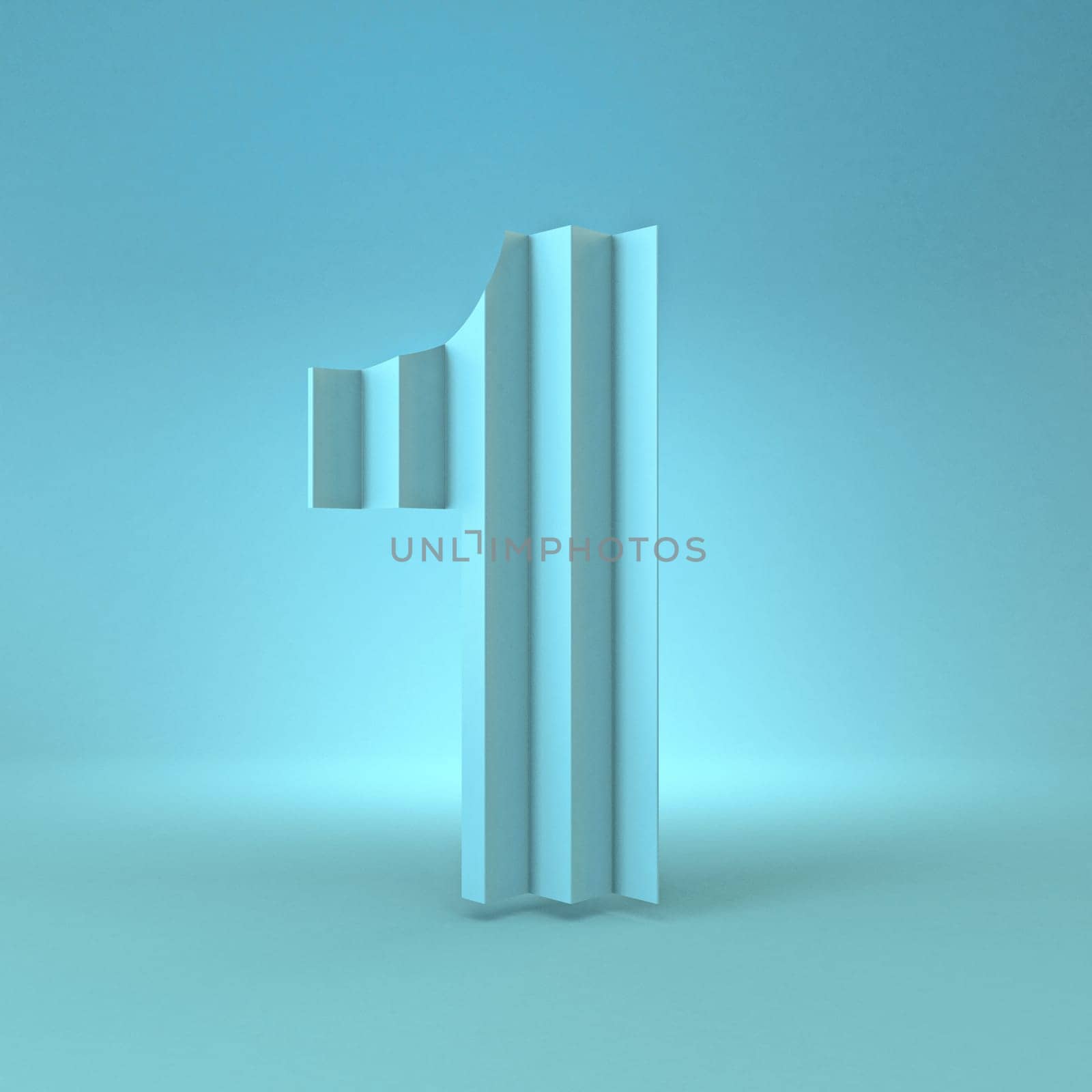 Cold blue font Number 1 ONE 3D render illustration on blue background